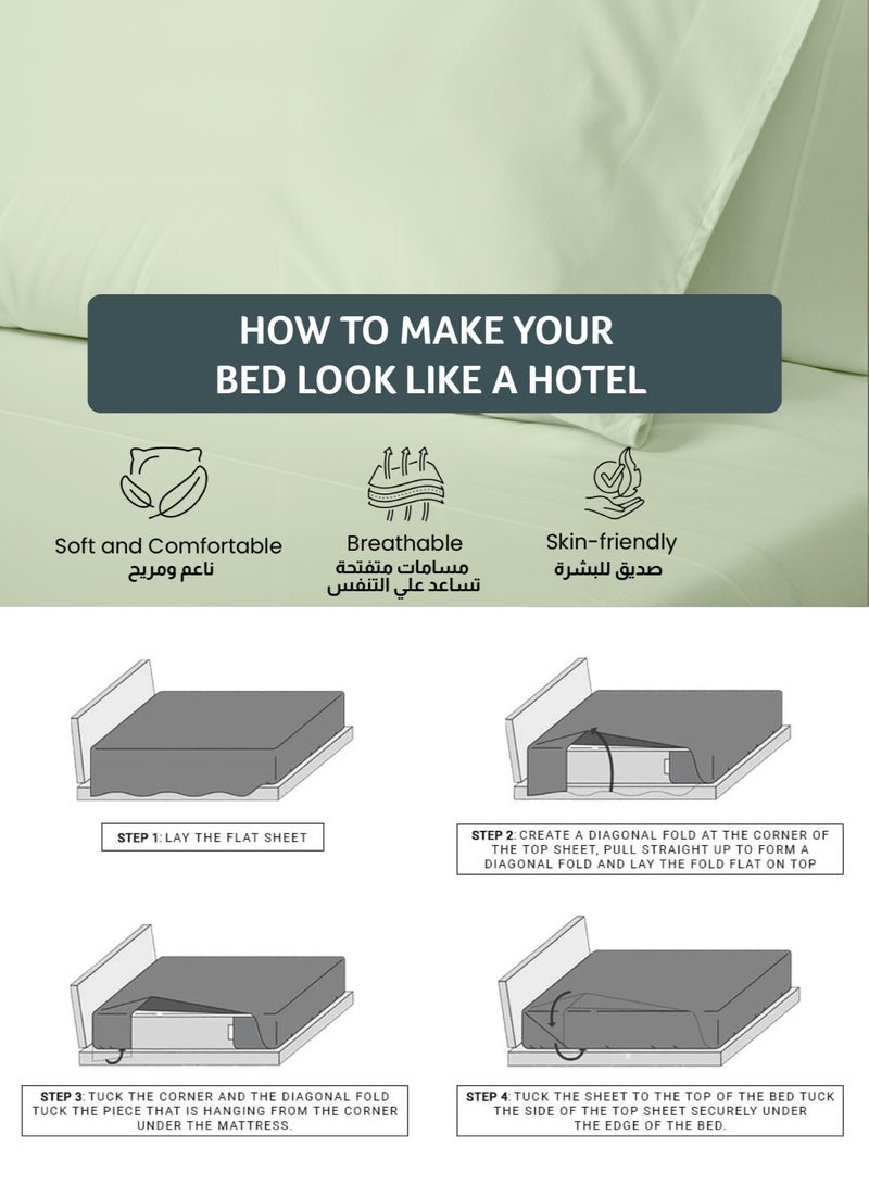 REST 3-Piece Mint Green Plush 240x260  Flat Bedsheet Set Includes 1 Deep Pocket Flat Bedsheet and 2 Pillow Covers, Breathable and Machine Washable - Image 5
